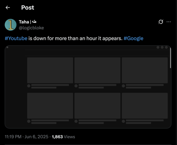 YouTube Down X Post 1