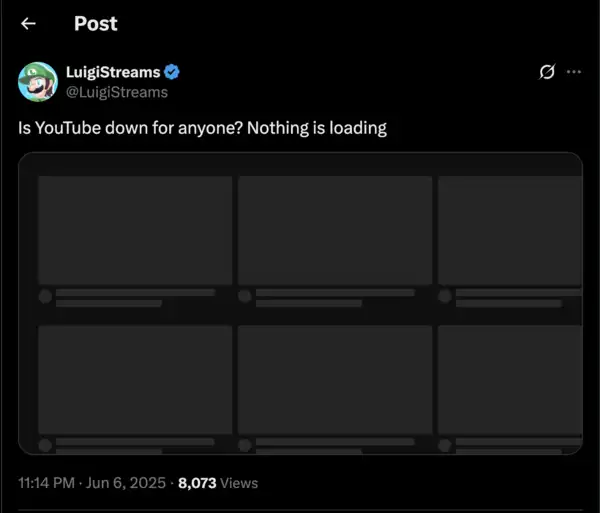 YouTube Down X Post 2