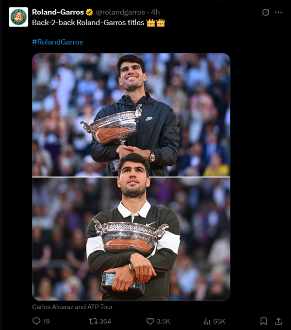 Carlos Alakraj has successfully defended his French Open Crown with a winner winner in the final (image through X) Carlos Alakraj