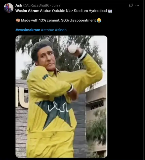 Wasim Akram's statue has elicited hilarious reactions on social media (Image via X) Wasim Akram's statue