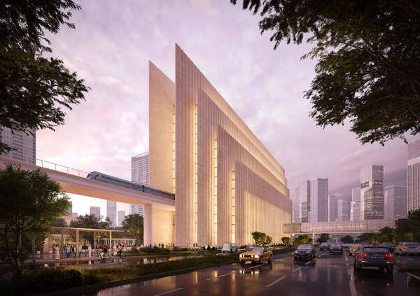 Standing 74 metres tall, Dubai’s Emaar Properties Station on the new Blue Line features a luxurious design by US-based architects Skidmore, Owings & Merrill (SOM)/ Image: DXBMediaOffice Dubai Metro