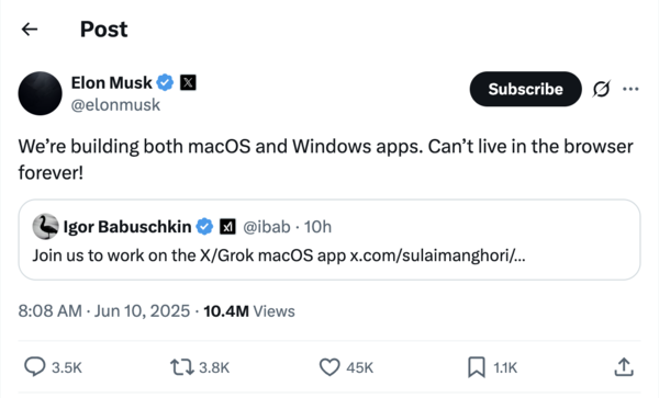 Elon Musk's post