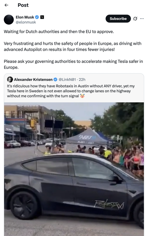 Elon Musk's post