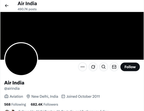 Air India profile on X
