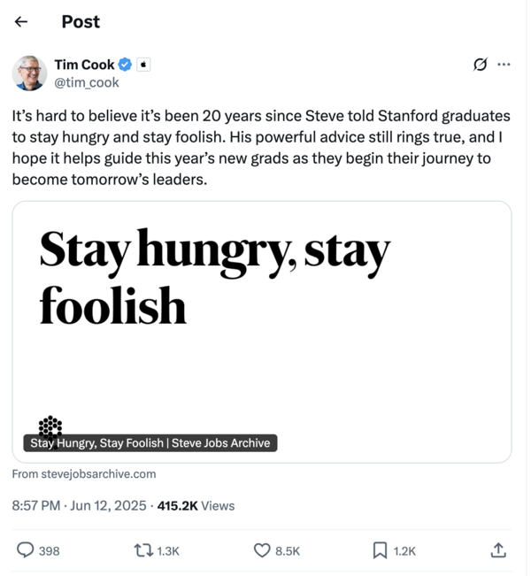 Tim Cook's X post