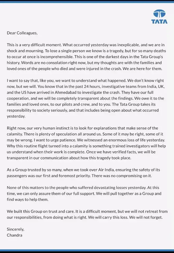 Tata Group's message to employees