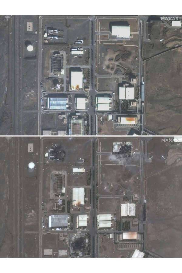 On Friday, January 24, 2025, leading, and Saturday, June 14, 2025, Natanz nuclear enhancement facility, 135 miles east of Tehran, Iran. ( Maxar Technologies via AP ) Natanz nuclear enrichment facility, 135 miles southeast of Tehran, Iran, on Friday, Jan. 24, 2025, top, and on Saturday, June 14, 2025