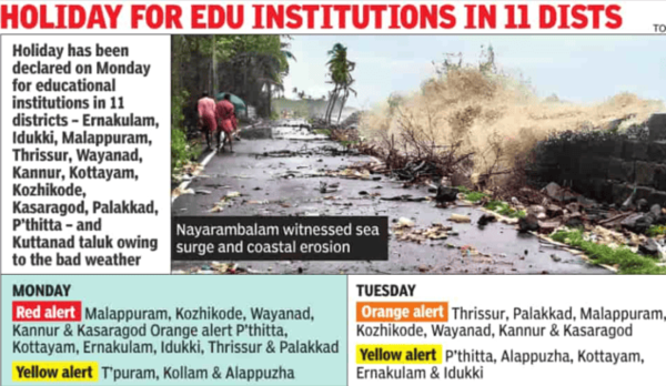 Heavy monsoon rains in Kerala have resulted in three deaths and two missing persons.
