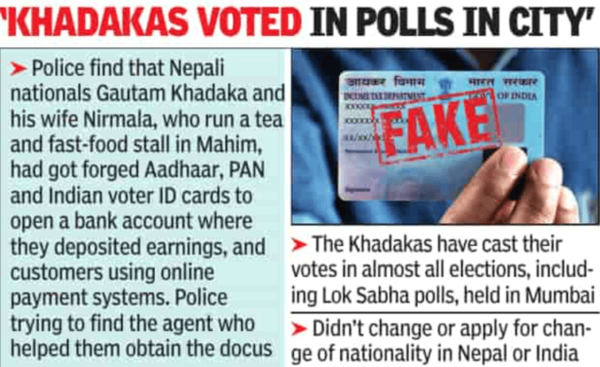 Nepali family, who had been living in Mumbai for over two decades using forged Indian identity documents