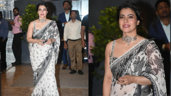 Kajol in printed white saree