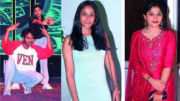 (L) Students during a performance (C) Akarshita (R) Tanya Singh