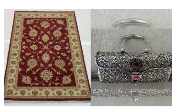 Kashmiri silk carpet, silver clutch 13