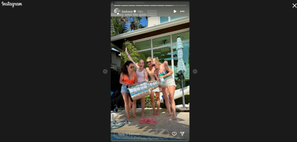 Brad Marchand's wife, Katrina Marchand, celebrated the Stanley Cup win poolside with friends and the iconic trophy
