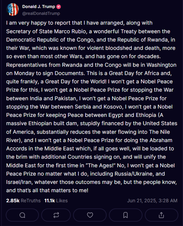 Donald Trump's Truth Social post
