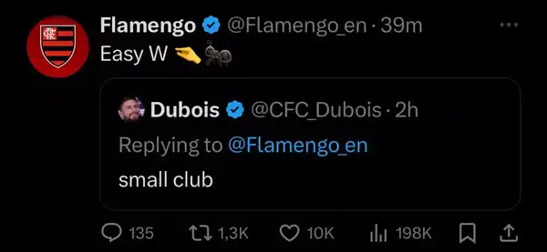Flamengo's X account referencing Chelsea before they played at the FIFA Club World Cup. Flamengo-Chalsea