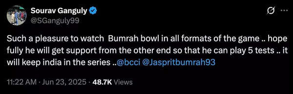 Sourav Ganguly's social media post after 3 of the first Test between India and England in Headingly. Ganguly tweet