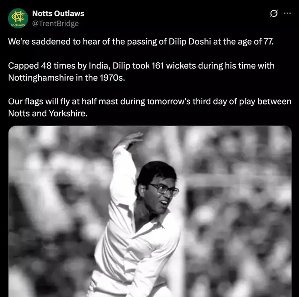 Post of notes English County Club for Dilip Doshi. Dilp-knots
