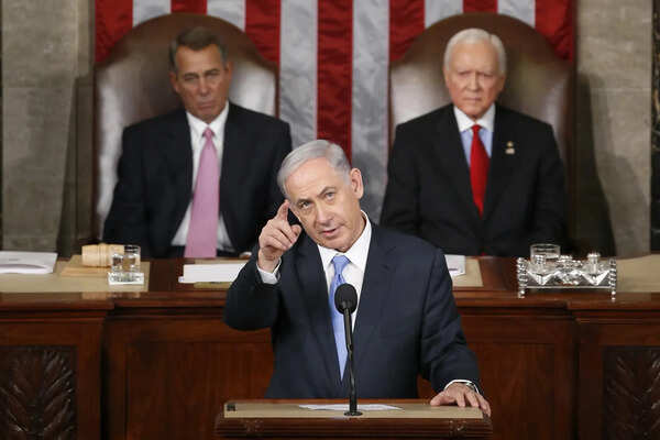 FILE - Israeli Prime Minister Benjamin Netanyahu gestures while speaking before a joint meeting of Congress on Capitol Hill in Washington, March 3, 2015. (AP Photo/Andrew Harnik, File) Tarnished by Oct. 7, Netanyahu's legacy may be reshaped by war with Iran