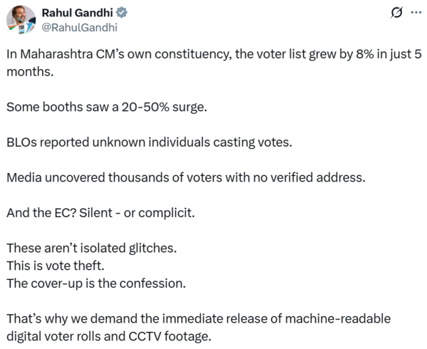 Rahul Gandhi's X post