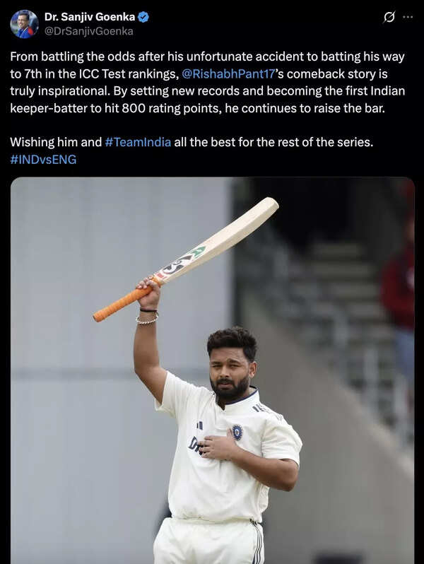 Post on Rishabh Pant of Sanjeev Goenka owner of Lucknow Super Veterans. (Image: Screenshot/X) Sanjeev Goenka Rishabh Pant