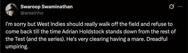 An X user in the West Indies vs Australia First Test. Screenshot 2025-06-27 at 09.28.30
