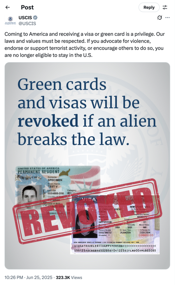 X இல் USCIS இன் இடுகை
