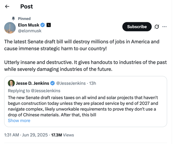 Elon Musk's post