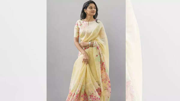 Cotton-linen blend sarees