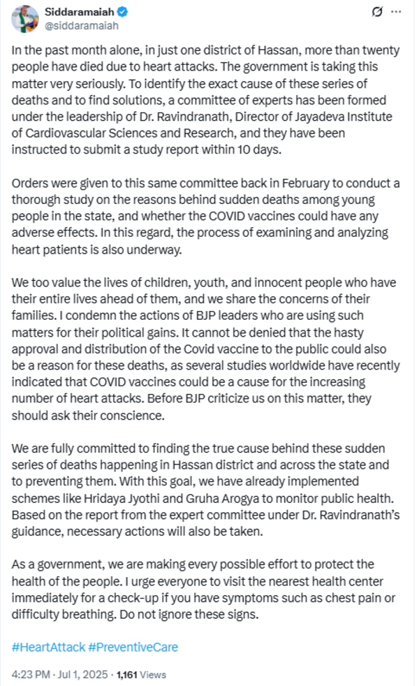 'Won't ignore Covid vaccine concerns': Karnataka CM Siddaramaiah orders probe as over 20 die of heart attacks in Hassan; sets 10-day deadline | India News 3 .