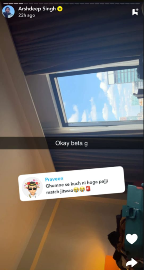 Arshdeep Singh's response to a fan on Snapchat (image through Snapchat/Arshdeep Singh) Arshdeep Singh on Snapchat