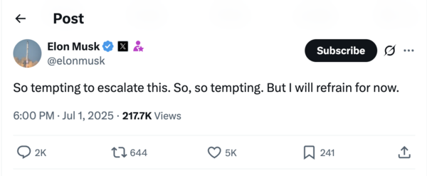 Elon Musk's Twitter post