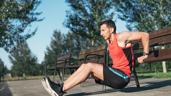 Bench dips (triceps, shoulders, chest)