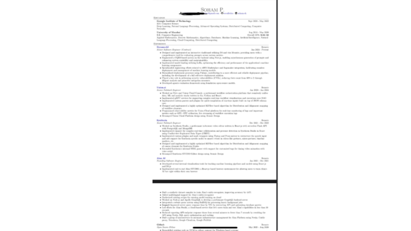 Soham Parekh's resume, source @Suhail from X