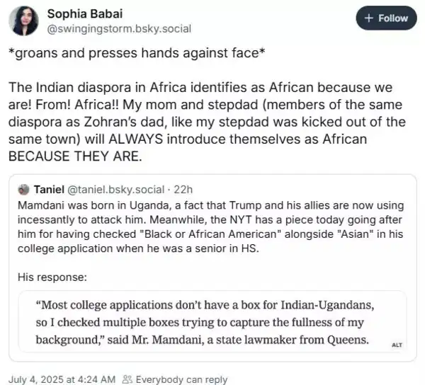 Indian diaspora in Africa identify as Africans, the woman said. Indian diaspora in Africa identify as Africans, the woman said.