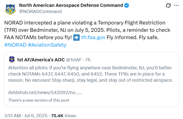 NORAD X post Screenshot 2025-07-06 103246