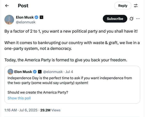 Elon Musk's post