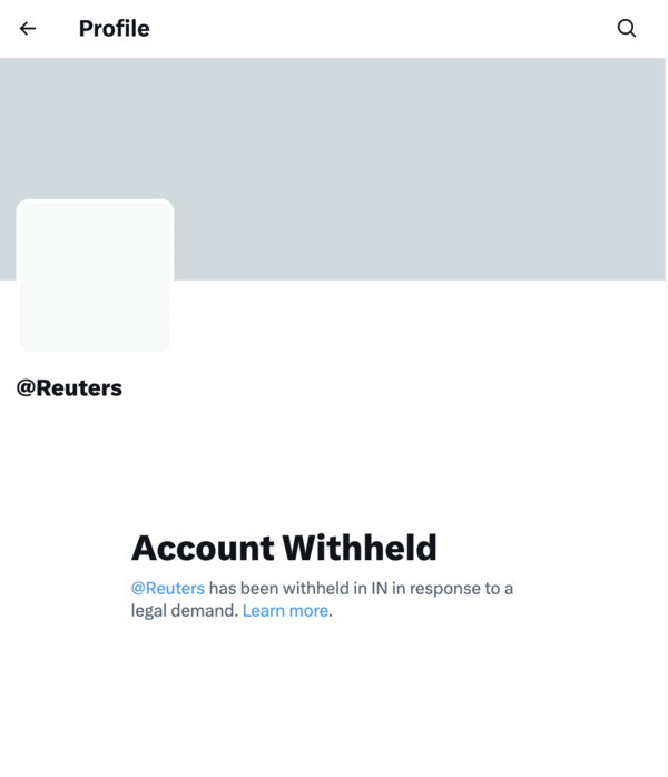 Reuters' Twitter account withheld