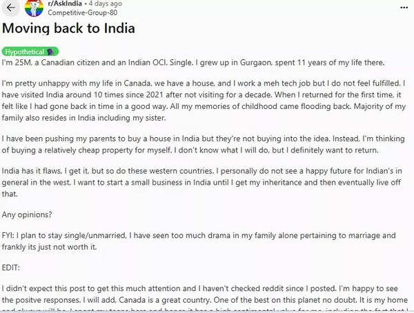 The Reddit post of a 25-year-old Indian-origin Canadian techie went viral. The Reddit post of a 25-year-old Indian-origin Canadian techie went viral.