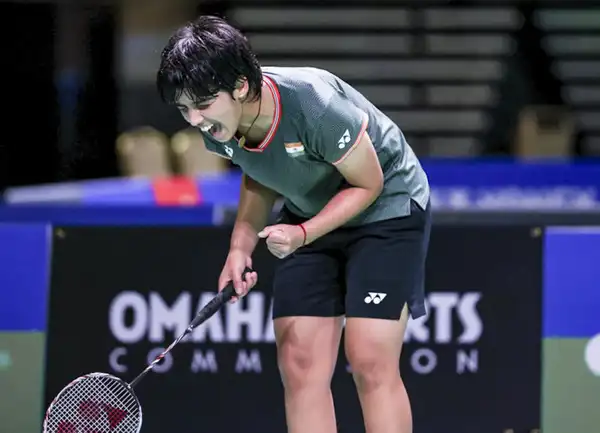 India's Tanvi Sharma (Badminton Photo/Yves Lacroix via PTI Photo) US Open 2025 badminton tournament