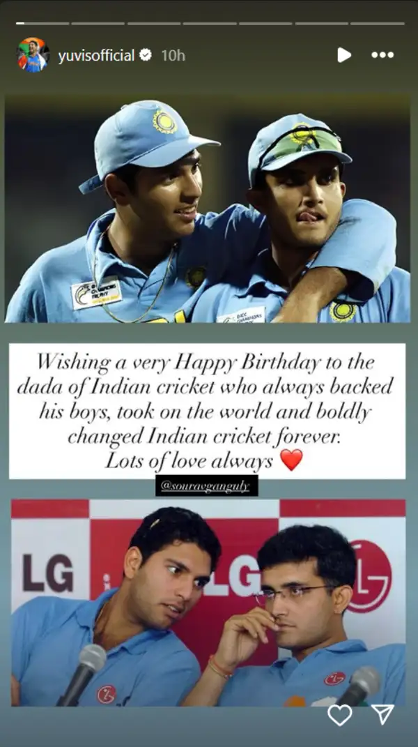 Yuvraj Singh and Sourav Ganguly (Screengrab via Instagram) Yuvraj Singh and Sourav Ganguly