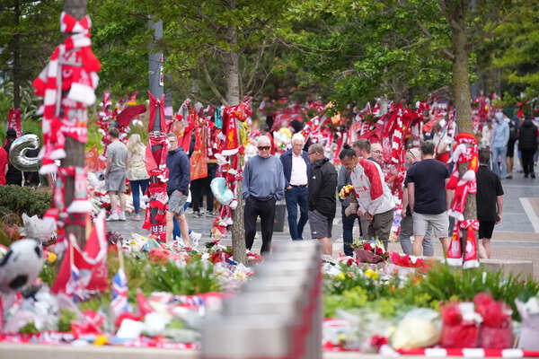 Tributes laid for Diogo Jota and his brother Andre Silva at Anfield in Liverpool. (Getty Images) Tributes Laid For Diogo Jota At Anfield
