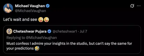 Cheteshwar Pujara joked about Michael Vaughan's prediction of England winning the India series 3-1. Vaughan Pujara