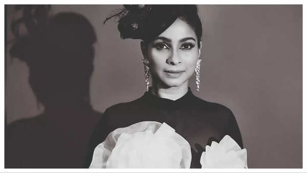 Tanishaa in the black mesh dress