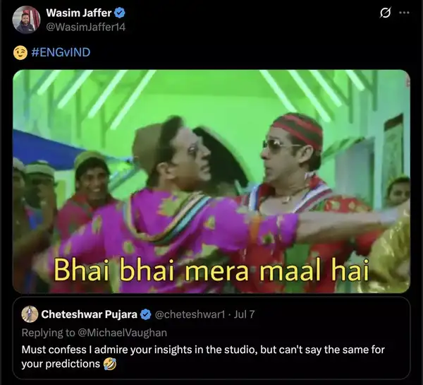 Wasim Jaffer shared a meme on Cheteshwar Pujara's response to Michael Vaughan. Wasim Jaffer