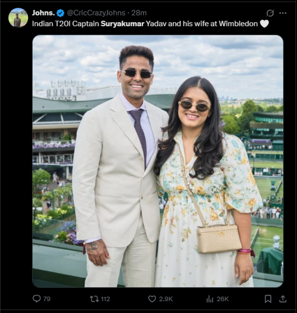Suryakumar Yadav and his wife at Wimbledon (Screengrab via X) Suryakumar Yadav