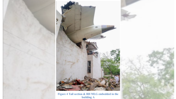 Tail section & RH MLG embedded in the building (Image credit: Preliminary Report AAIB)