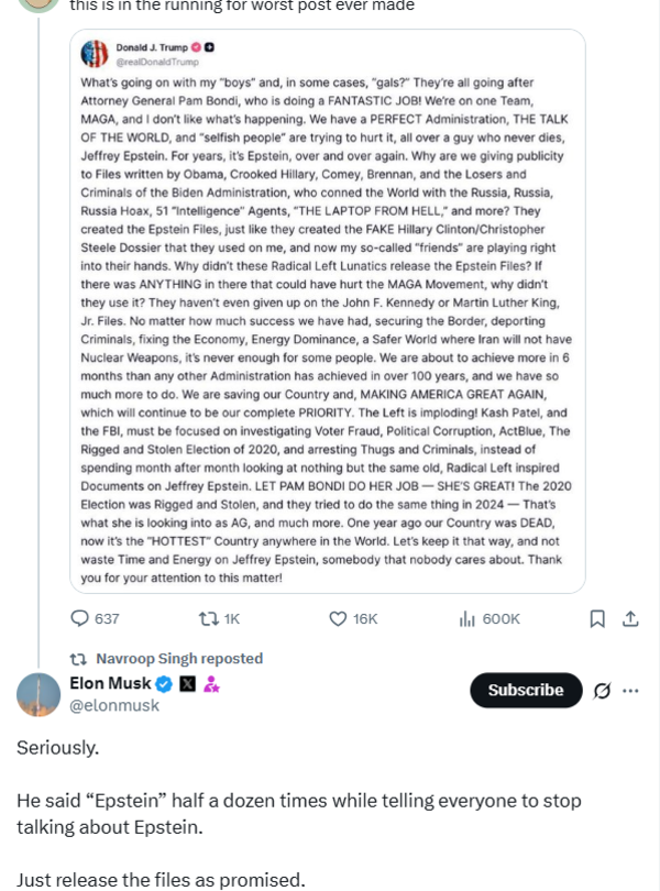 Elon Musk X post Elon Musk X post