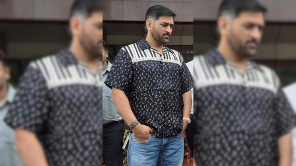 MS Dhoni surprised his fans in a navy silk shirt