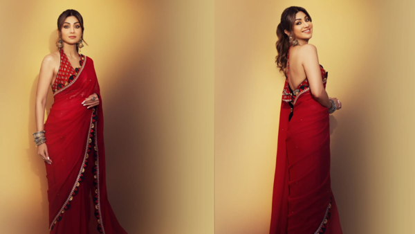Gorgeous red drape with classic Ajrakh notes