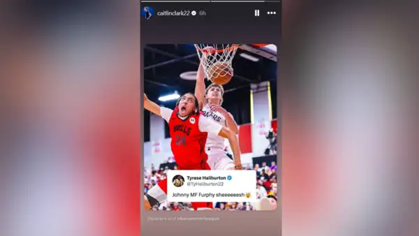 Caitlin Clark reposted Tyrese Haliburton's comment on Johnny Furphy on her Instagram Story (Caitlin/Instagram) Caitlin Clark reacts to Johnny Furphy's dunk